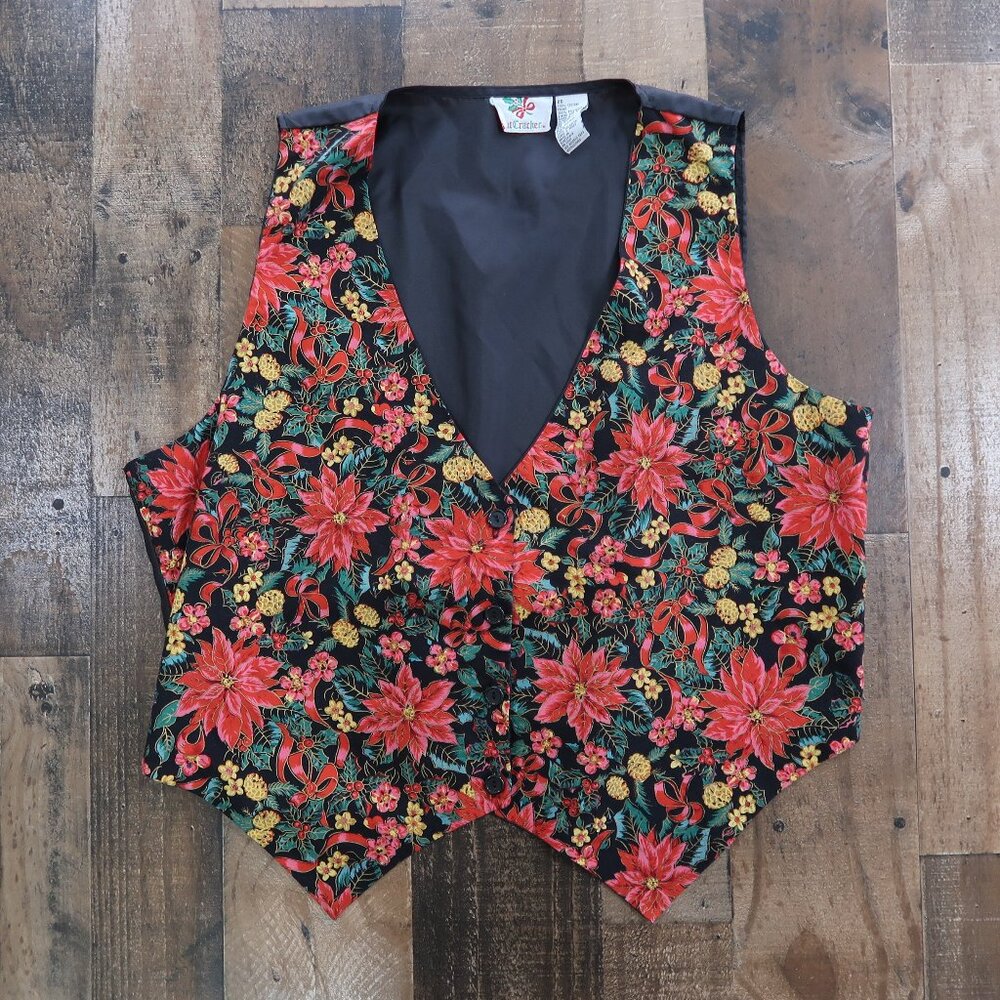 NutCracker Womans Size 20 Christmas Vest Poinsettia Red Floral Holiday